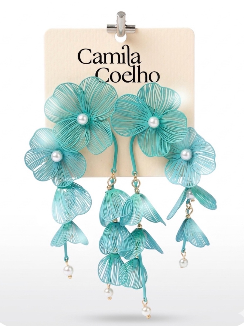 NWT ⚜️🩵⚜️ Camila Coelho Vibrant Blue Floral Pearls Drop Earrings